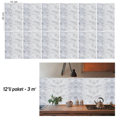 FAYANS ÜSTÜ PVC KAPLAMA 41 X 62 GRİ DALGALI MERMER DESEN-587