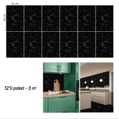 FAYANS ÜSTÜ PVC KAPLAMA 41 X 62 SİYAH - BEYAZ MERMER DESEN-590