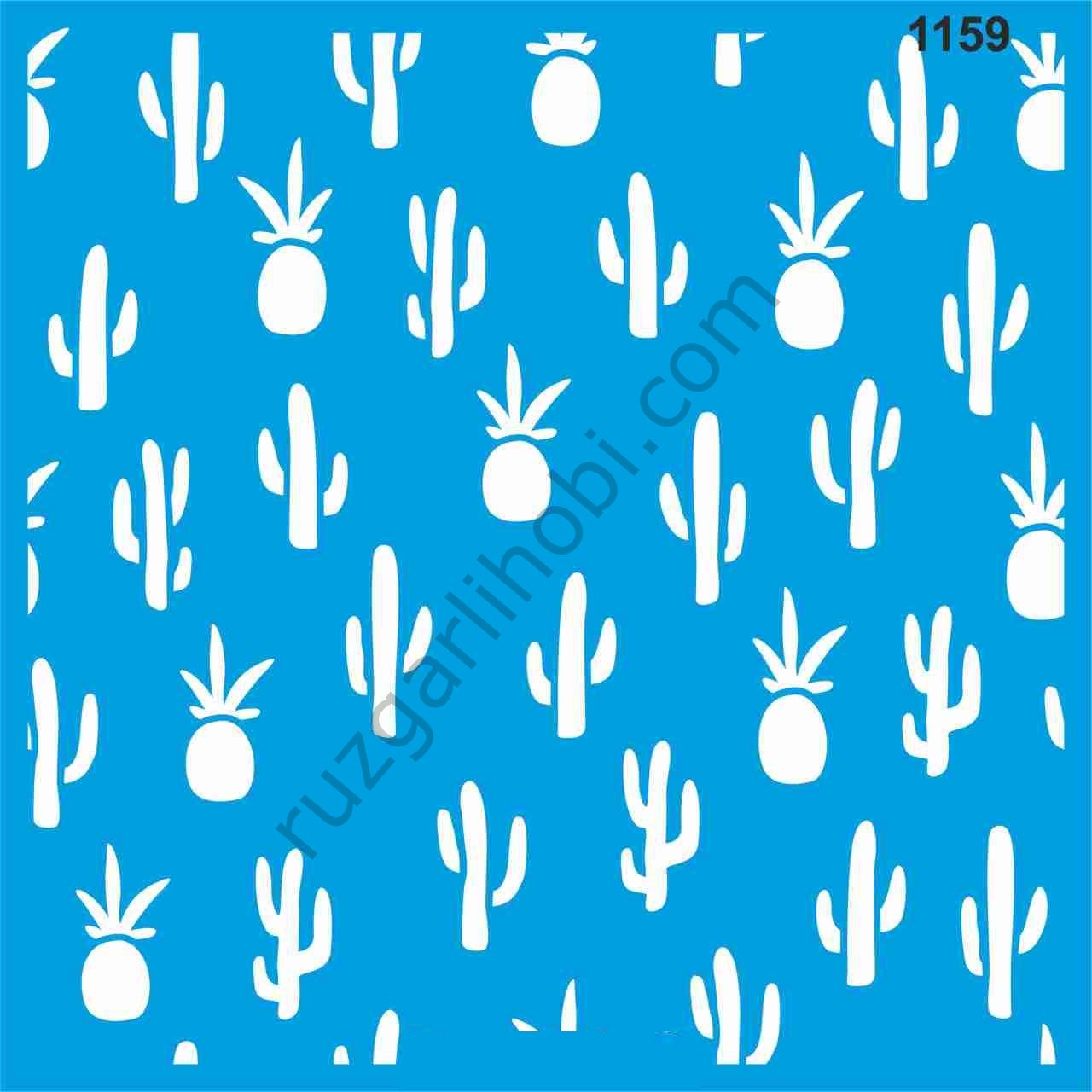Stencıl Kaktür Ananas Tropikal Desen - 1159