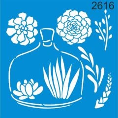 Stencıl Vazo ve Çiçekler - 2616