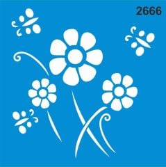 Stencıl Kelebek ve Papata Desen - 2666