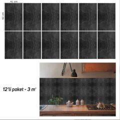 FAYANS ÜSTÜ PVC KAPLAMA 41 X 62  BELGİUM BLACK MERMER DESEN-768