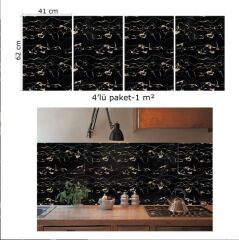 FAYANS ÜSTÜ PVC KAPLAMA 41 X 62  GOLD SİYAH MERMER  DESEN-775
