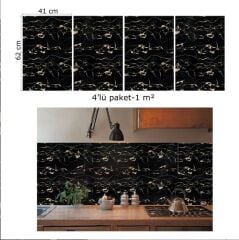 FAYANS ÜSTÜ PVC KAPLAMA 41 X 62  GOLD SİYAH MERMER  DESEN-775