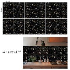 FAYANS ÜSTÜ PVC KAPLAMA 41 X 62  GOLD SİYAH MERMER  DESEN-775