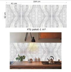 FAYANS ÜSTÜ PVC KAPLAMA 41 X 62 GRİ AĞ MERMER DESEN-777