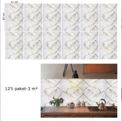 FAYANS ÜSTÜ PVC KAPLAMA 41 X 62 SARI ÇİZGİLİ MERMER DESEN-791