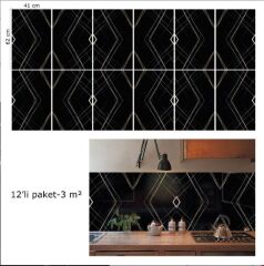 FAYANS ÜSTÜ PVC KAPLAMA 41 X 62 SİYAH ASORTİ MERMER DESEN-793