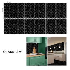 FAYANS ÜSTÜ PVC KAPLAMA 41 X 62 SİYAH PETEK DESEN-795
