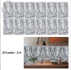 FAYANS ÜSTÜ PVC KAPLAMA 41 X 62 SİYAH ÇİZGİLİ MERMER DESEN-805
