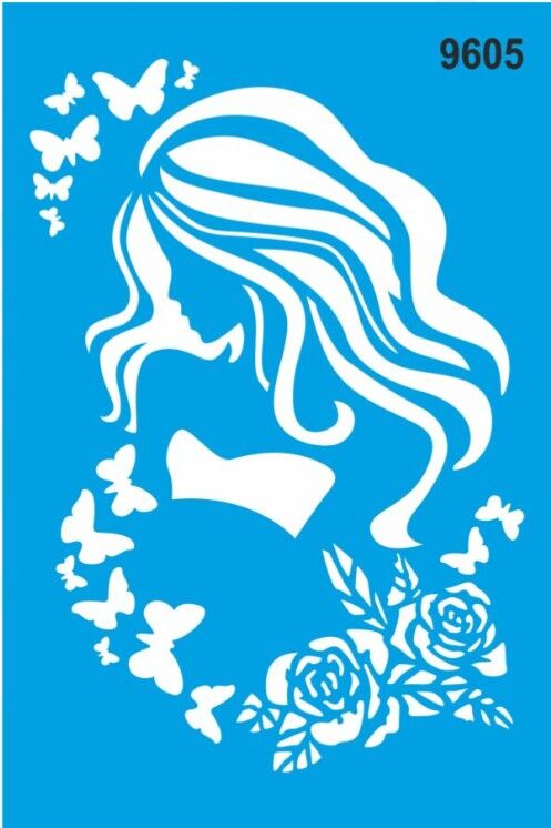 Stencıl Kelebekli Kadın Desen - 9605