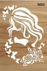 Stencıl Kelebekli Kadın Desen - 9605