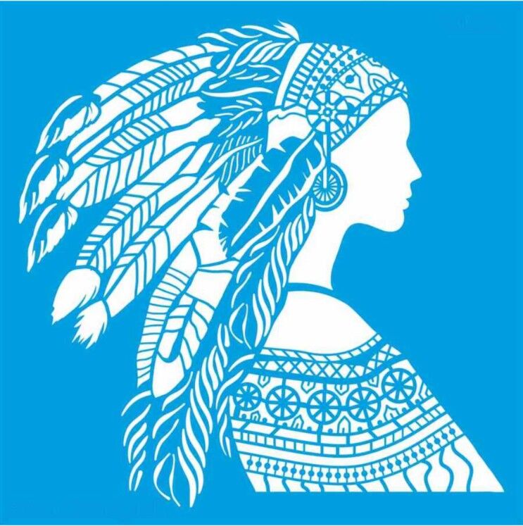 Stencıl Kızılderili Kadın Desen  - 8044