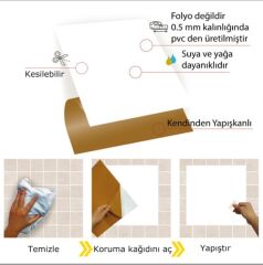 FAYANS ÜSTÜ PVC KAPLAMA 30 X 30  DÜZ BEYAZ KARO - 816