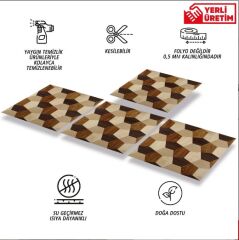FAYANS ÜSTÜ PVC KAPLAMA 30 X 30  GEOMETRİK AHŞAP DESENLİ - 817