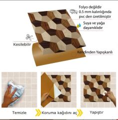 FAYANS ÜSTÜ PVC KAPLAMA 30 X 30  GEOMETRİK AHŞAP DESENLİ - 817