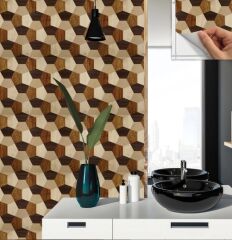 FAYANS ÜSTÜ PVC KAPLAMA 30 X 30  GEOMETRİK AHŞAP DESENLİ - 817