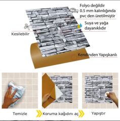 FAYANS ÜSTÜ PVC KAPLAMA 30 X 30  GRİ TAŞ DESENLİ - 821