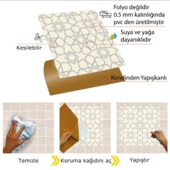 FAYANS ÜSTÜ PVC KAPLAMA 30 X 30  GÜMÜŞ SELÇUKLU YILDIZI DESENLİ - 822