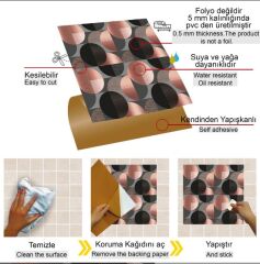 FAYANS ÜSTÜ PVC KAPLAMA 30 X 30  KOYU YUVARLAK DESENLİ - 827